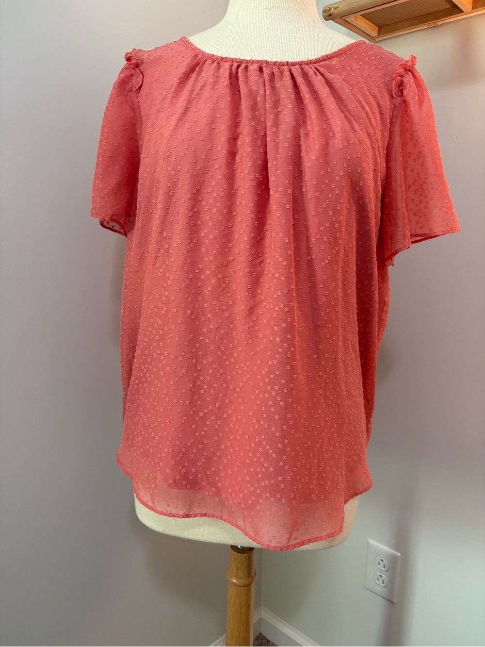 Coral Swiss Dot Short Sleeve Blouse
